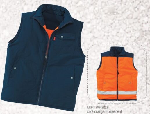 gilet reversible bleu orange fluorescent matelasse fermetureglisiere poches