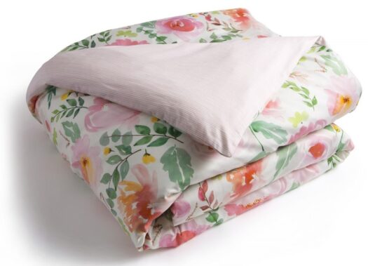 housse couette fleurs feuilles coton percale imprime reversible vrancken