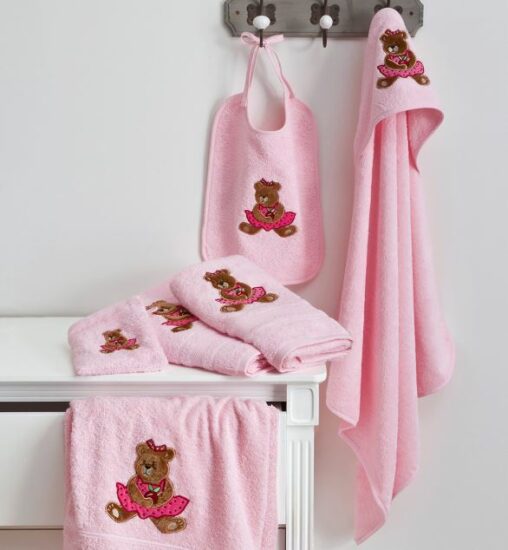 Gant, cape, peignoir, serviette ourson rose