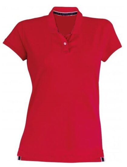 polo femme rouge manches courtes col bord cote XS XXL 