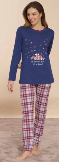 pyjama femme 100% coton interlock bleu cadeaux