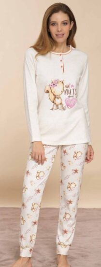 pyjama dame/femme 100% coton interlock col crème écureuil