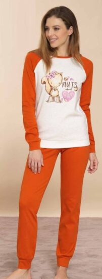 Pyjama femme bord cote 100% coton interlock écureuil orange