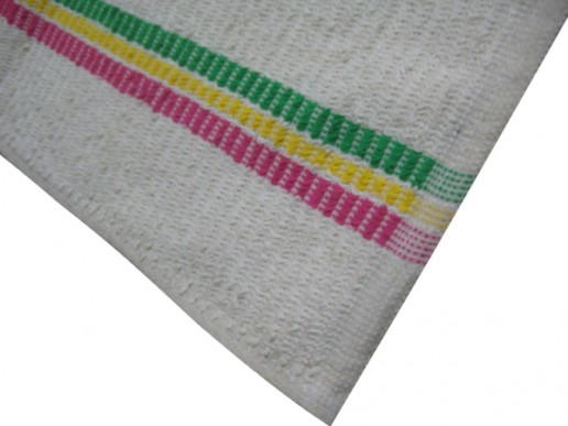 serpillère 60x70 cm 100 coton ecru chenille doux absorbant bandes tricolores