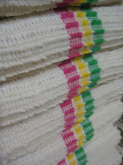 serpillère 60x70 cm 100 coton ecru chenille doux absorbant bandes tricolores