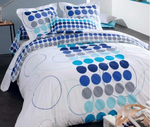 Linge de lit avec ronds multicolores bleus et gris