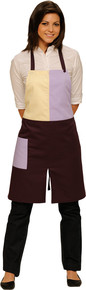tablier tricolore fente 1poche cote boutons pressions polycoton 65 35 95x75cm mauve parme beige