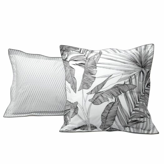 Taie d'oreiller en coton percale palmiers noir et blanc