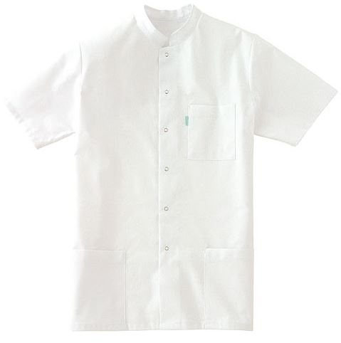 tunique homme col officier fermeture pression manches courtes pochepoitrine 2pochesbasses longueur80 entretienindustriel poly cot 0a6 blanc