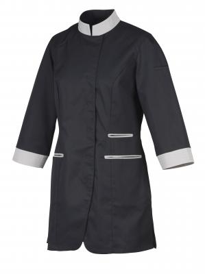 veste alimentaire cuisine pour dame manches longues uni noir parement blanc vêtements de travail professionnels