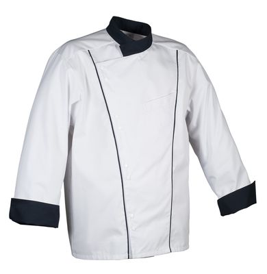 veste cuisine mixte homme blanc parement noir soya